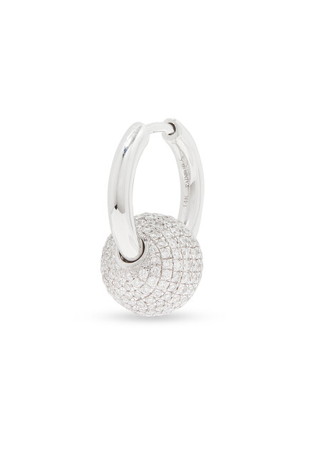 Nano Ball Single Hoop Earring, 14k White Gold & Diamonds
